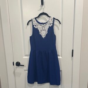 Kensie Blue Dress with White Lace Detail